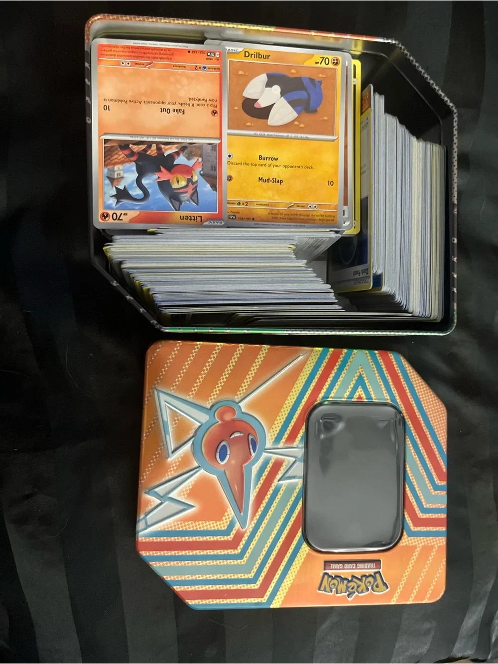 Themed Orange Tin Card Storage with Gray Phone / Accessory Pokémon card bundle